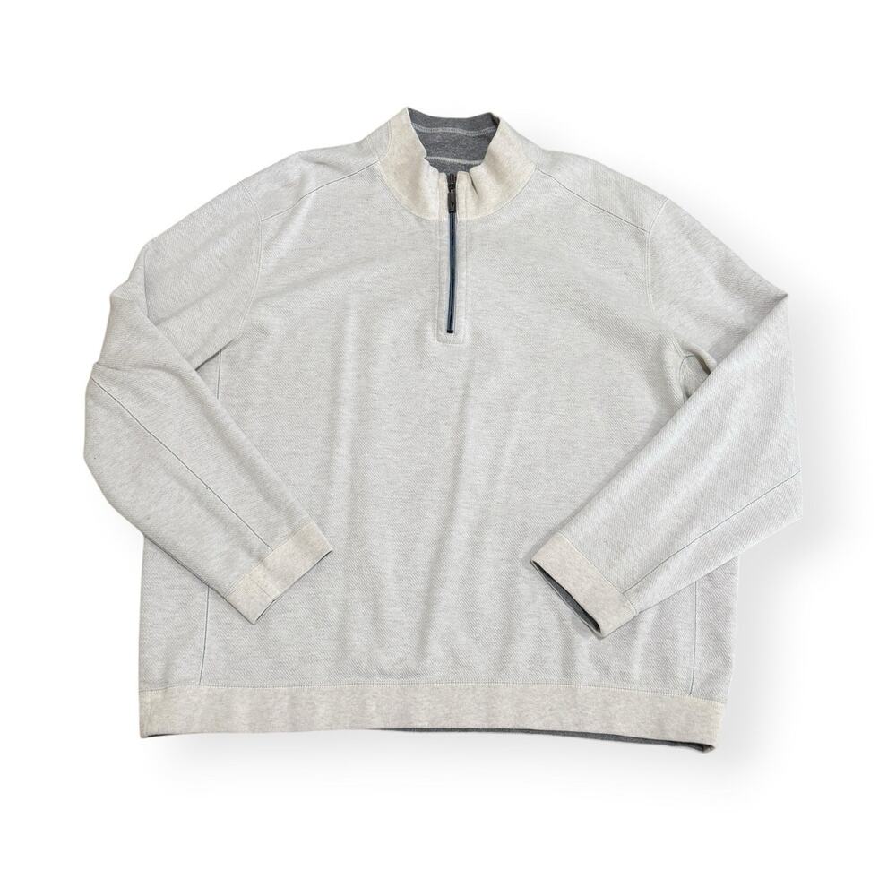 Tommy Bahama Mens 3XL Ivory/Gray Sweater 1/4 Zip Mock Neck Reversible Outdoor